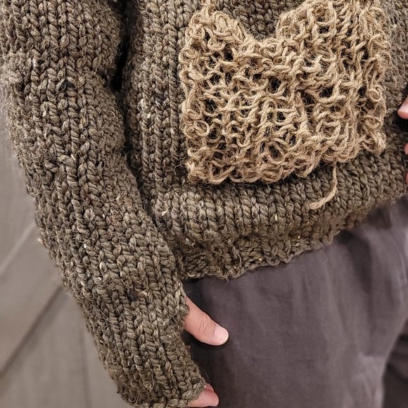 Wool winter set, sweater, hat and scarf, Barley color, hand knititted - Picture 14 of 16